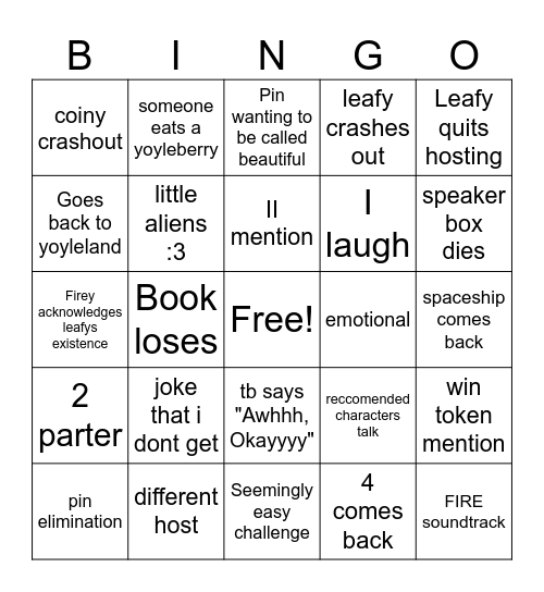 bfdia 22 bingo Card