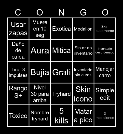 Fortnite Bingo Card