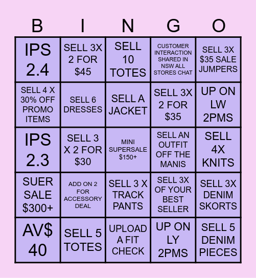 ALLY BINGO Card