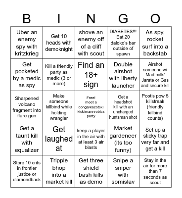 Tf2 challenges bingo Card
