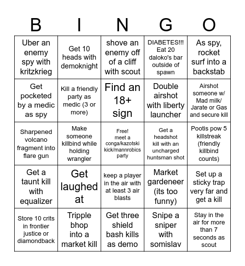 Tf2 challenges bingo Card