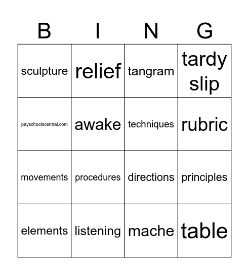 First Day Art Bingo Card