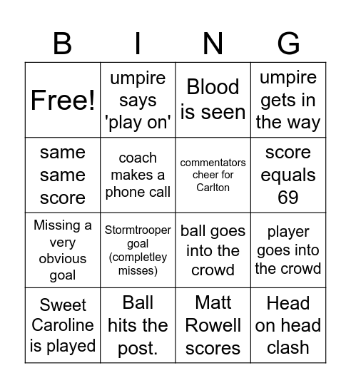 AFL Bingo Card