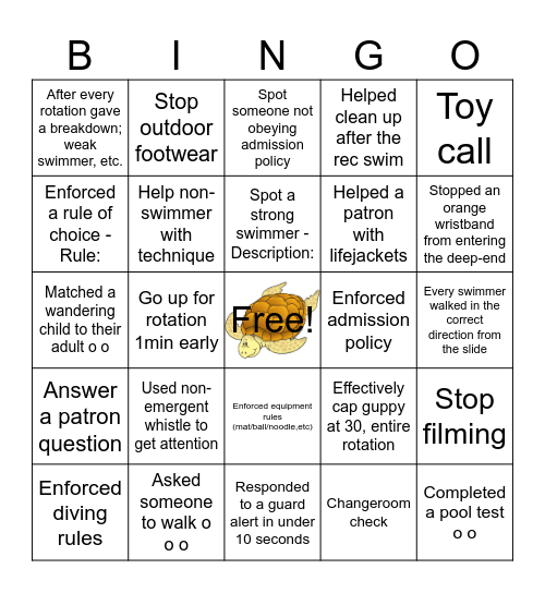 LIFEGUARD Bingo Card