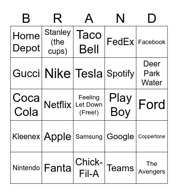 War of The Brands Bingo Card