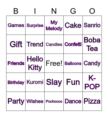 INAAYA'S 10th BIRTHDAY Bingo Card