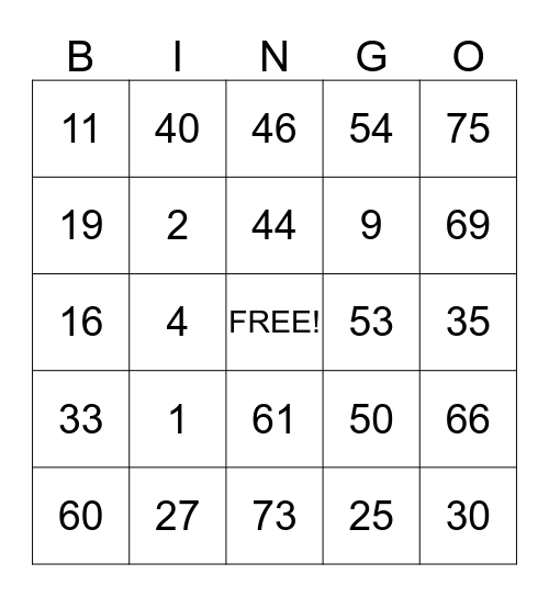 Untitled Bingo Card