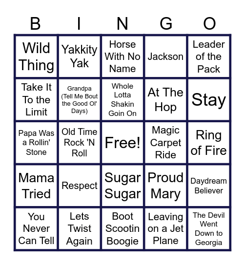 MUSIC BINGO at the Ann Arbor Eagles! "Oldies!" Bingo Card