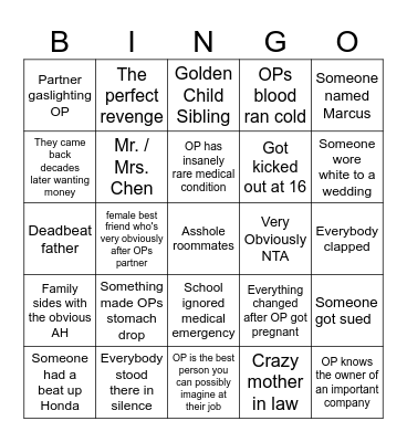 Reddit Stories in video content Bingo Card