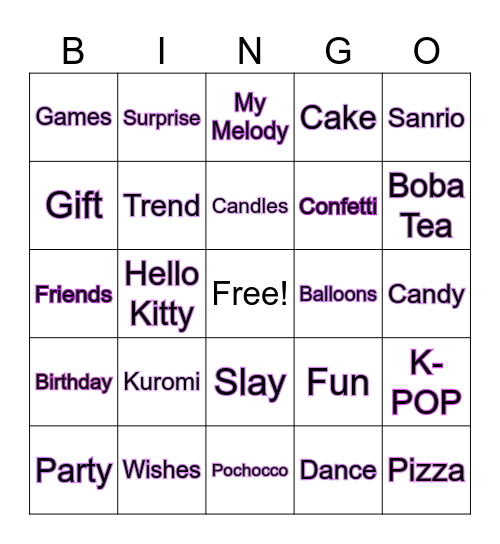 INAAYA'S 10th BIRTHDAY Bingo Card