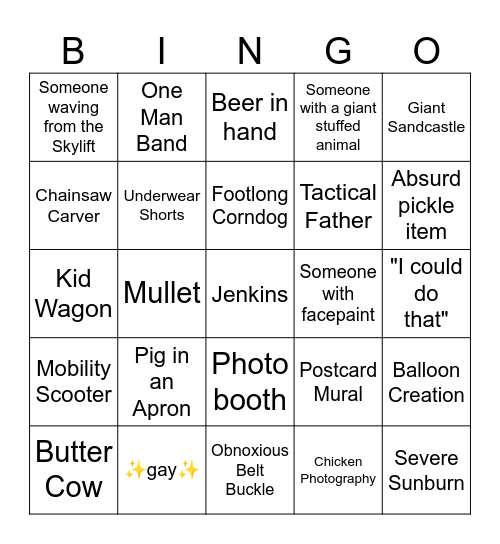 State Fair Bingo Card
