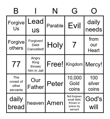 The Lord's Prayer Bingo Card