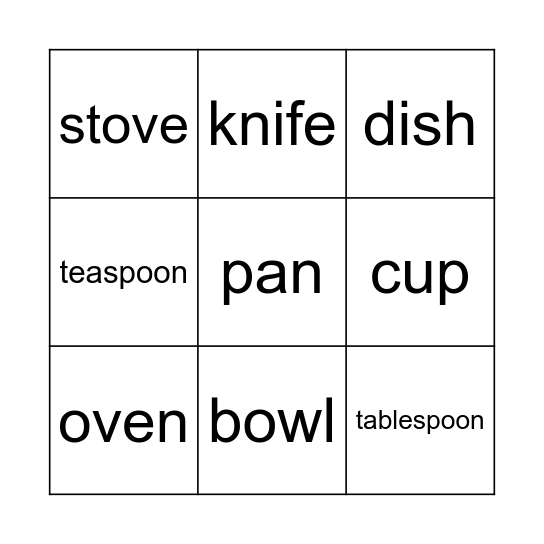 What Do You Need to Make Food? Bingo Card