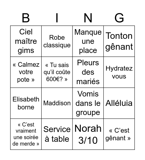 Mariage Luc Bingo Card