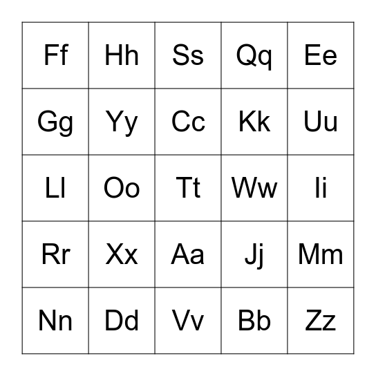 Alphabet Bingo Card
