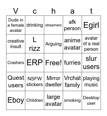 Vr Bingo Card