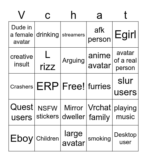 Vr Bingo Card