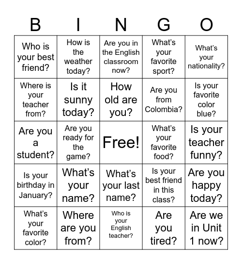 Untitled Bingo Card