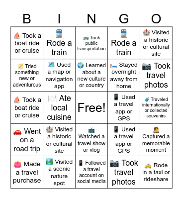 Travel Bingo Card