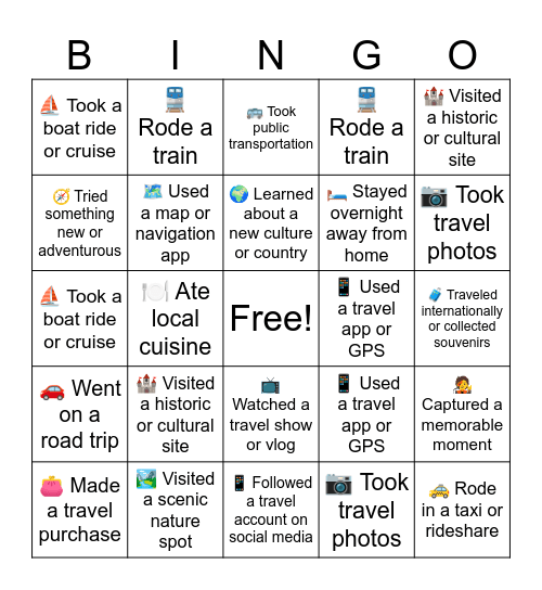 Travel Bingo Card