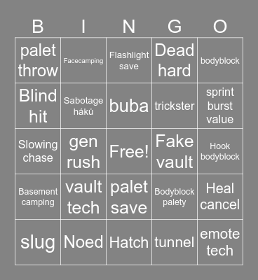 Bingo Survivor/Killer Bingo Card