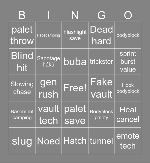 Bingo Survivor/Killer Bingo Card