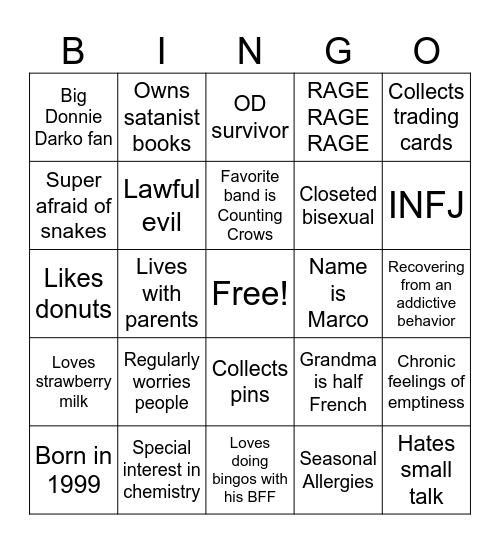 Marco's Bingo Card