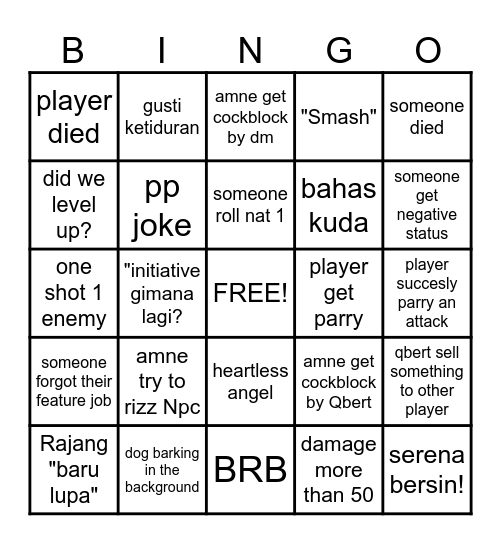 Sentence BINGO Card