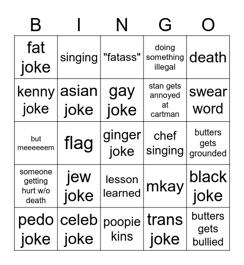 South park Bingo Card