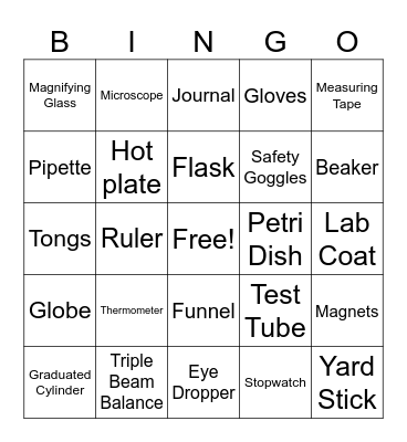 Science Tools Bingo Card