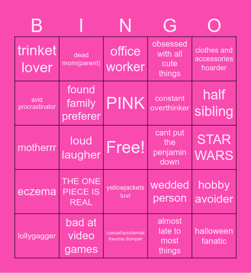 Taya Bingo Card