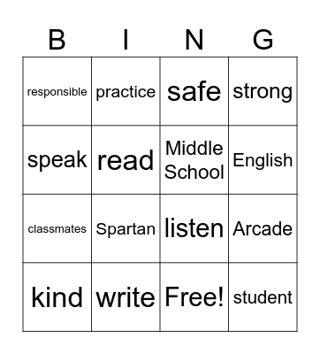 Spartan Strong Bingo Card