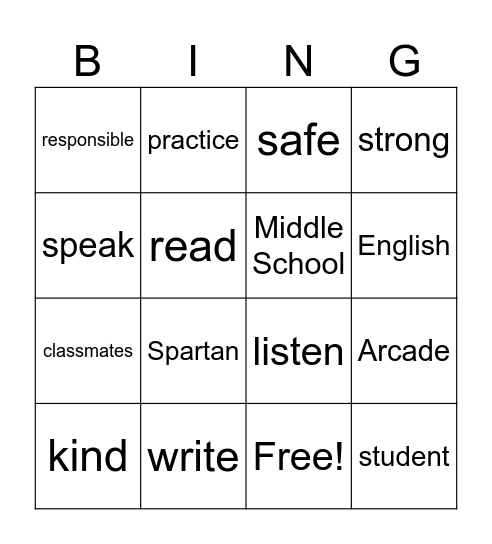Spartan Strong Bingo Card