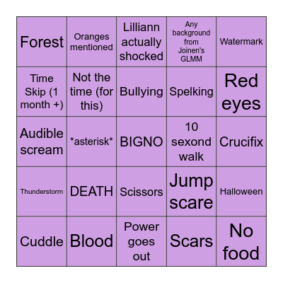 GACHA LIFE BIGNO Bingo Card