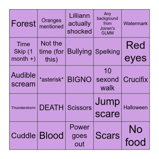 GACHA LIFE BIGNO Bingo Card