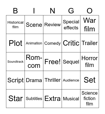 Cinema Bingo Card