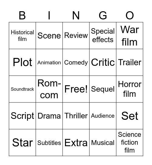Cinema Bingo Card