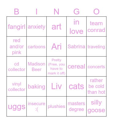 Mariah 💕 Bingo Card