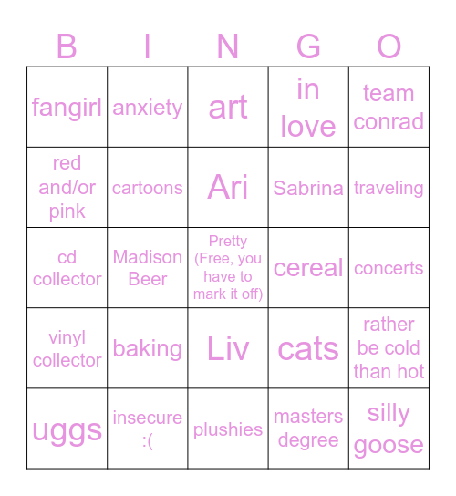 Mariah 💕 Bingo Card