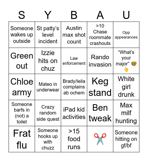Welcome week bingo Card
