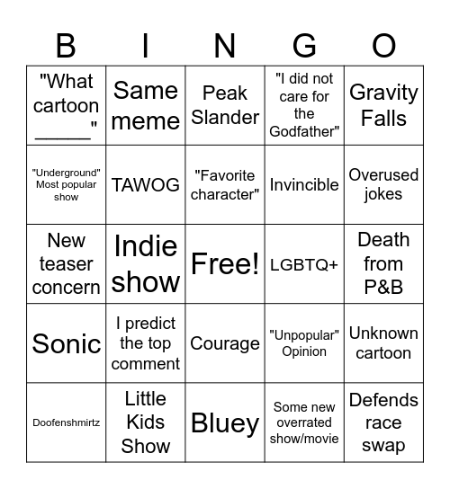 R/Cartoons Bingo Card