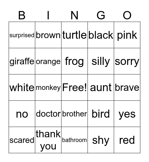 Sign Language Bingo Card