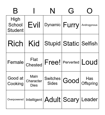 Anime Main Character Bingo Card