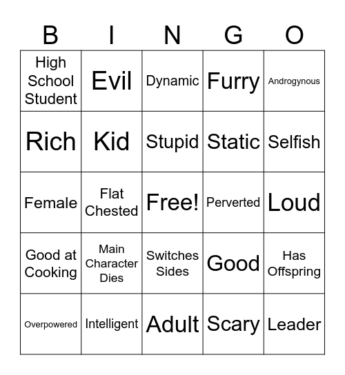 Anime Main Character Bingo Card