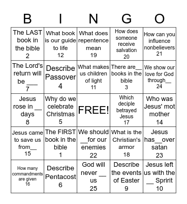 Bible Bingo Card