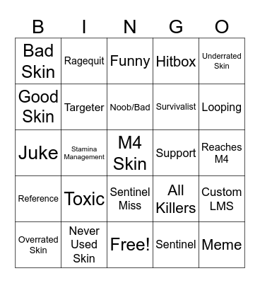 Forsaken Bingo Card