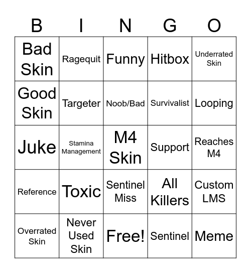 Forsaken Bingo Card
