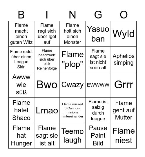 Flame Bingo Card