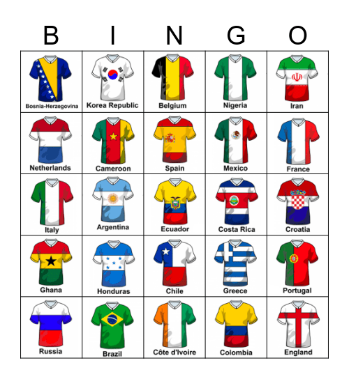 world soccer team football Bingo Card