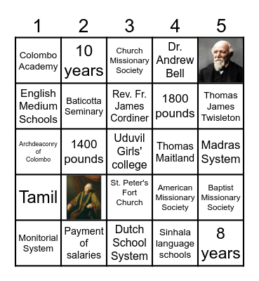 Early British Period Bingo Card